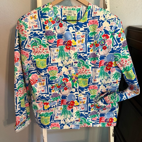 Orvis Jackets & Blazers - Vintage Orvis Botanical Multicolor Floral Button Up Crop Jacket Grannycore